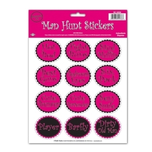 Club Pack of 12 Black and Pink Bachelorette Funny Man Hunt Sticker Sheets 12 - All
