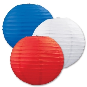 Club Pack of 18 Round Red White and Blue Hanging Paper Lanterns 9.5 - All