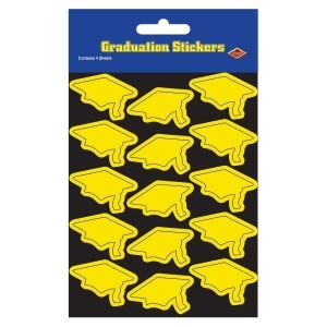 Club Pack of 48 Yellow Mortarboard Graduation Cap Sticker Sheets 7.5 - All