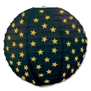 Pack of 6 Black and Gold Festive Star Accent Hanging Paper Lanterns 9.5 - All