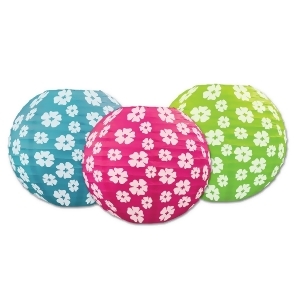 Pack of 6 Bright Pink Teal and Green Hibiscus Accent Hanging Paper Lanterns 9.5 - All