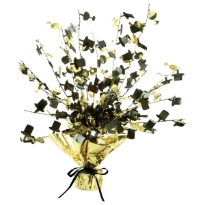 Club Pack of 12 Black and Gold Foil Spray Champagne Glass and Top Hat Gleam 'N Burst Centerpiece 15 - All