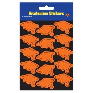 Club Pack of 48 Orange Mortarboard Graduation Cap Sticker Sheets 7.5 - All