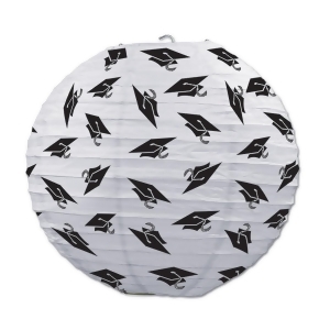 Club Pack of White and Black Grad Cap Hanging Paper Lantern Party Decorations 9.5 - All