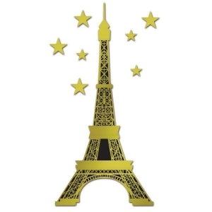 Club Pack of 12 Gold and Black Jointed Foil Eiffel Tower and Stars Parisian Party Decorations 5.9' - All