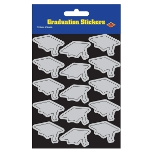 Club Pack of 48 Silver Mortarboard Graduation Cap Sticker Sheets 7.5 - All