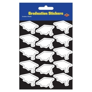 Club Pack of 48 White Mortarboard Graduation Cap Sticker Sheets 7.5 - All