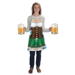 Pack of 6 Green White and Brown German Oktoberfest Fraulein Kitchen Aprons One Size - All