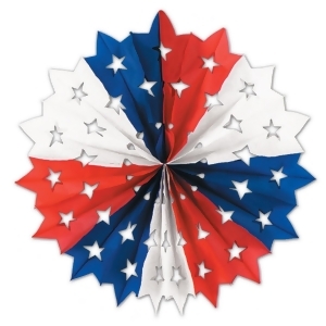 Club Pack of 12 Red White and Blue Patriotic Star Hanging Tissue Paper Fan Party Decorations 22 - All