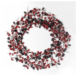 24 Artificial Red Berry and Pine Cone Snow Flocked Christmas Wreath- Unlit - All