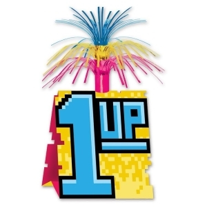 Club Pack of 12 Retro Neon 8-Bit with Tinsel Decorative Party Centerpiece 13 - All