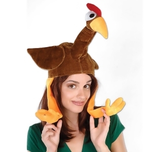 Pack of 6 Brown Plush Gobbler Hat with Feet Costume Party Accessories - All