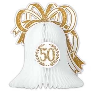 Club Pack of 12 White and Gold Anniversary Honeycomb Centerpiece Party Decorations10.5 - All