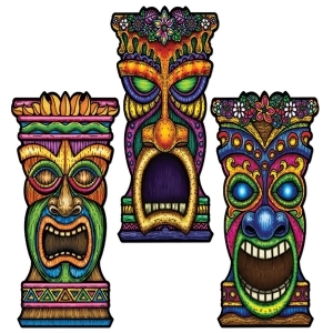 Club Pack of 24 Multi-Colored Tiki Head Cutout Party Decorations 22 - All