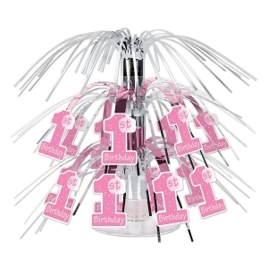 Club Pack of 12 Pink Silver and White 1st Birthday Mini Cascade Tabletop Centerpieces 7.5 - All