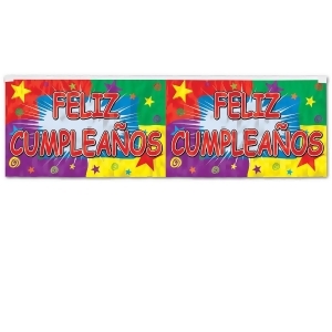 Club Pack of 12 Multi-Colored Feliz Cumpleanos Fringe Banner Hanging Party Decorations 4' - All