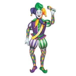 Club Pack of 12 Green Purple and Gold Jointed Mardi Gras Jester Cutout Decorations 38 - All
