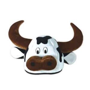 Club Pack of 12 Cute Counrty Western Plush White Black and Brown Cow Head Costume Party Hats - All