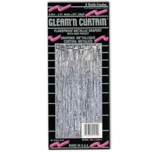 Pack of 6 Metallic Silver Fringe Hanging Gleam'n Curtain Party Decorations 8' - All