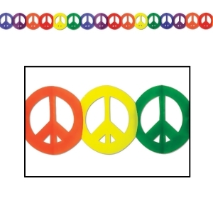 Club Pack of 12 Rainbow Colored Retro 60's Peace Sign Garland Party Decorations 12' - All