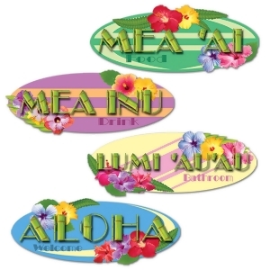 Club Pack of 48 Multi-Colored Tropical Themed Hawaiian Sign Cutout Decorations 14 - All