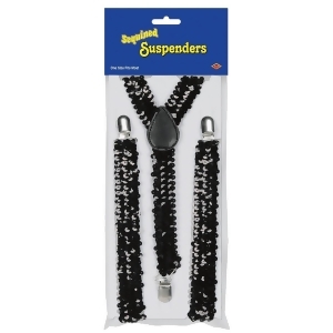 Club Pack of 12 Black Roaring 20's Themed Adjustable Sequin Suspenders Costume Accessories - All