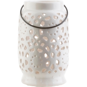 9.5 Madison Links Ivory White Ceramic Medium Pillar Candle Holder Lantern - All