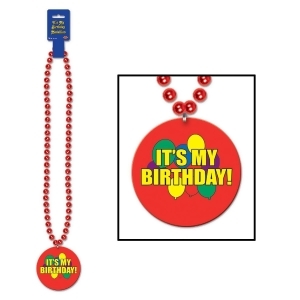 Pack of 12 Metallic Red Beaded Necklace with It's My Birthday Medallion 36 - All