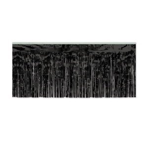 Pack of 6 Black Hanging Metallic Fringe Drape Decorations 10' - All