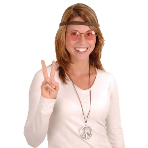 Club Pack of 12 Retro 60's Hippie Headband Glasses and Peace Sign Necklace Costume Accessory Kits - All