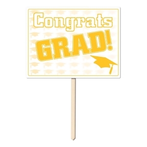 Pack of 6 Yellow and White Plastic Congrats Grad Yard Sign Decorations 15 - All