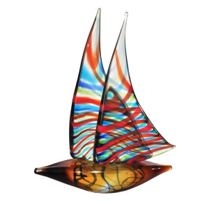 13.5 Chimera Multi-colored Sail Boat Decorative Hand Blown Glass Figurine - All