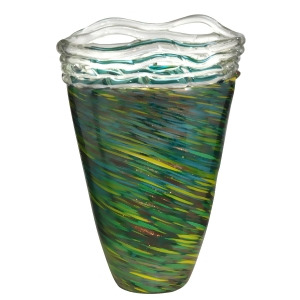 14 Aquamarine Blue Green and Yellow Braided Decorative Hand Blown Glass Vase - All