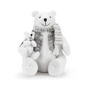 11.5 White Plush Sitting Polar Bear with Baby Bear Christmas Table Top Decoration - All