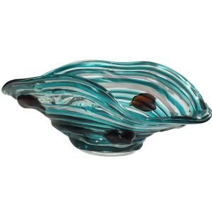 13.5 Aquamarine Blue and Warm Golden Amber Canyon Rock Decorative Hand Blown Glass Bowl - All