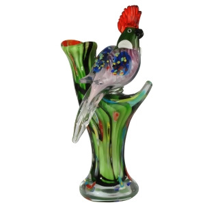 12.5 Green Blue and Red Watchful Cockatoo Bird Decorative Hand Blown Glass Figurine - All