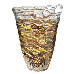 14 Red Yellow and Amber Saffron Ruffle Decorative Hand Blown Glass Vase - All