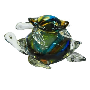 7.5 Colorful Blue GReen and Amber Sea Turtle Decorative Hand Blown Glass Figurine - All