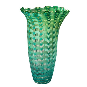 14.5 Aquamarine Blue and Silver Waterfront Decorative Hand Blown Glass Vase - All