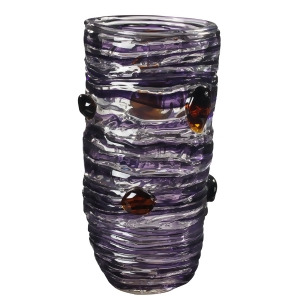 14.25 Purple Amethyst and Golden Amber Decorative Hand Blown Glass Vase - All