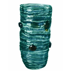 14.25 Aquamarine Blue and Warm Golden Amber Canyon Rock Decorative Hand Blown Glass Vase - All