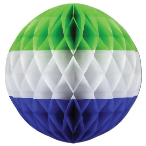 Club Pack of 12 Light Green White and Medium Blue Tri-Color Tissue Ball Hanging Decorations 14 - All