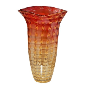 14.5 Sunny Light Amber and Fiery Red Titian Decorative Hand Blown Glass Vase - All