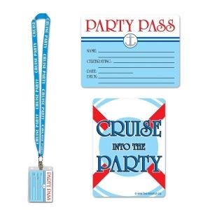 Pack of 12 Light Blue Cruise Ship Party Pass Lanyard and Card Holder 25 - All