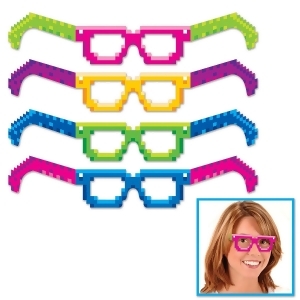 Club Pack of 48 Bright Multicolored Neon Pixel Eyeglasses - All