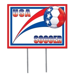 Pack of 6 Red White and Blue Soccer Themed Yard Signs 16 - All
