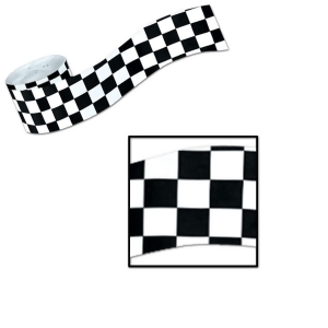 Club Pack of 12 Race Track Themed Black and White Checkered Party Streamers 30' - All