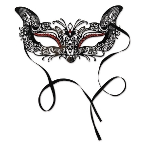 Pack of 6 Elegant Black and Red Cat Metal Filigree Mardi Gras Masquerade Masks - All