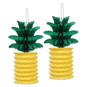 Club Pack 12 Yellow and Green Tropical Themed Pineapple Paper Lantern Hanging Party Decorations 10 - All