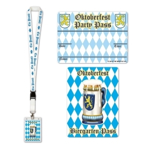 Pack of 12 Blue and White Oktoberfest Party Pass Lanyard and Card Holder 25 - All